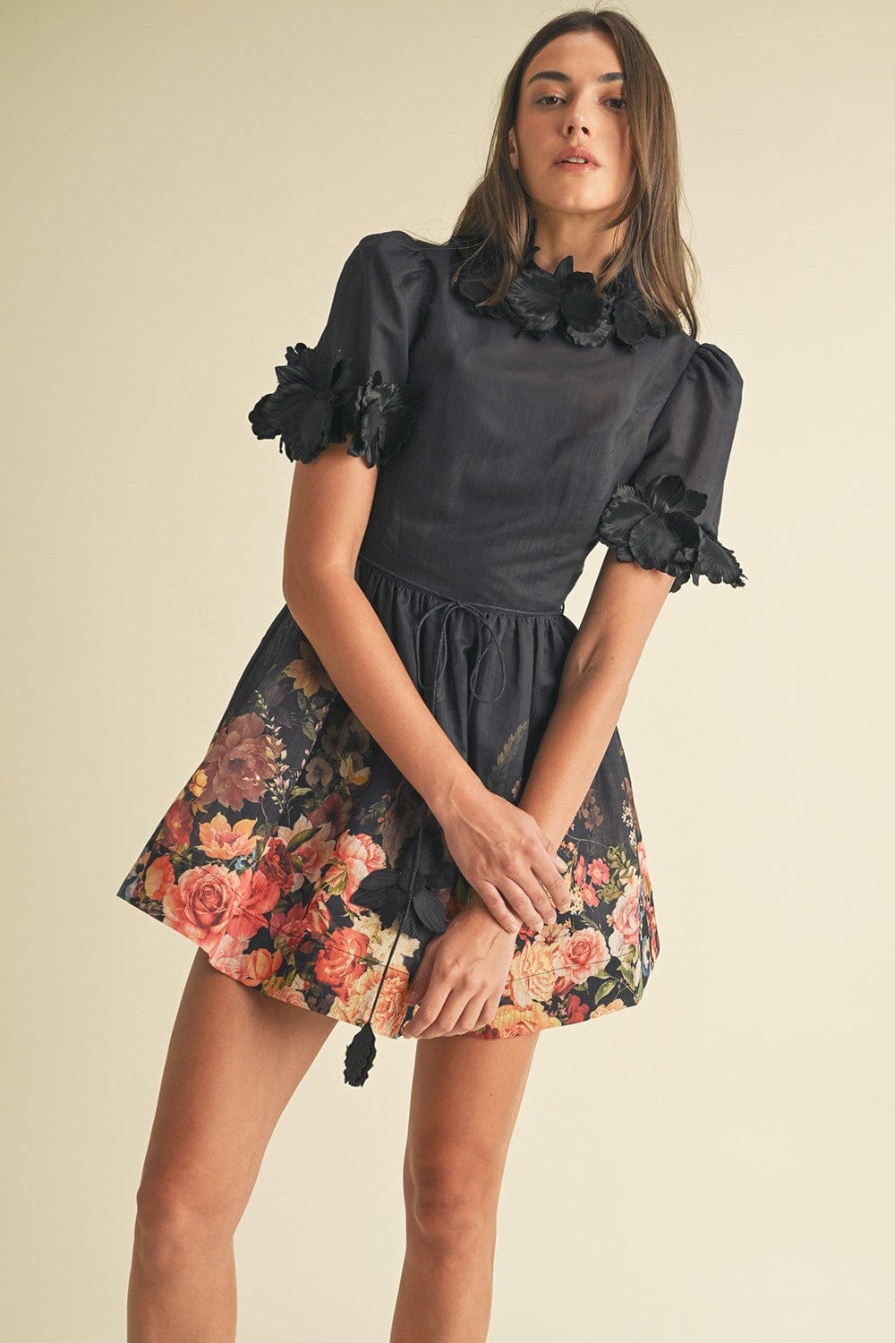 EB Luxe Dress Black / S Adeline Floral Mini Dress