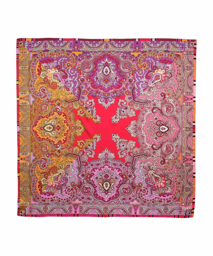 Echo Scarf Colorblock Paisley - Cherry Silk Square Scarf