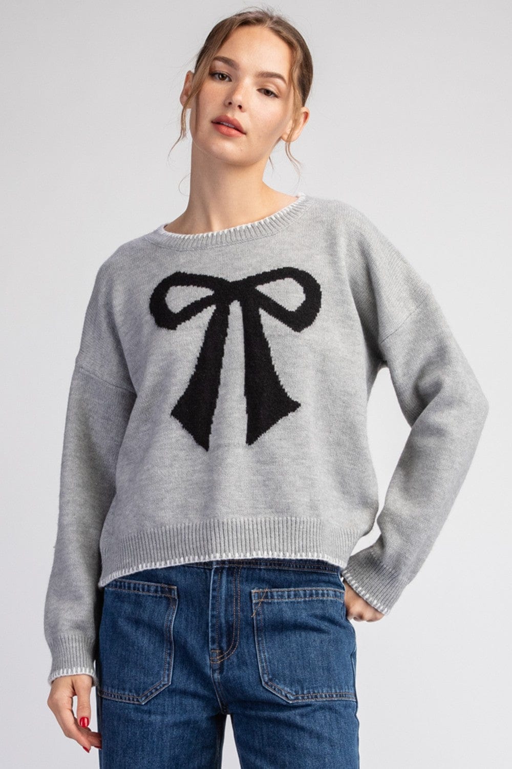 EE:Some Sweater Heather Grey / S Allie Bow Sweater