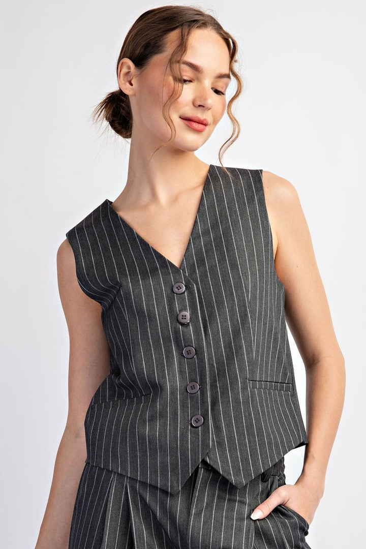 EE:Some Top Gray / S Cecelia Striped Vest Top