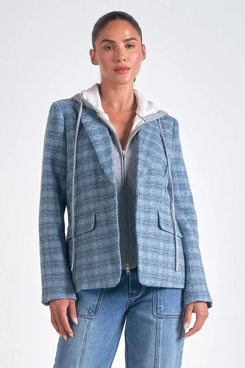 Elan Blazer Blue Silver Plaid / S Harper Hoodie Blazer