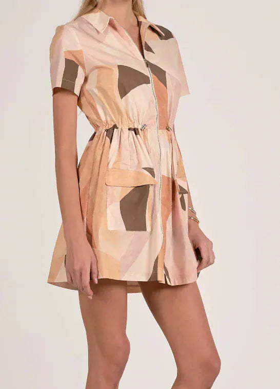 Elan Dress Palmer Colorblock Front Zip Dress