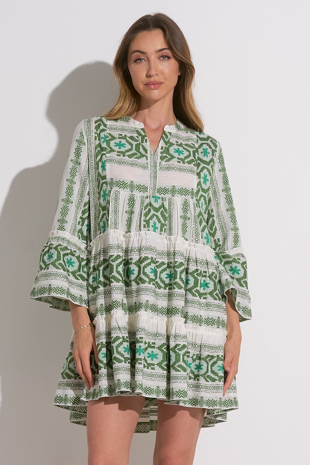 Elan Dress White Green / S Millie A-Line Dress