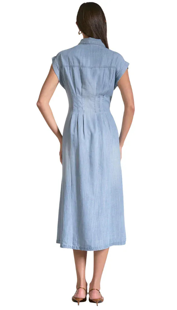 Elan Ellie Tencel midi dress featuring a flowy silhouette, sleeveless design, and soft Tencel fabric in a stylish midi length.