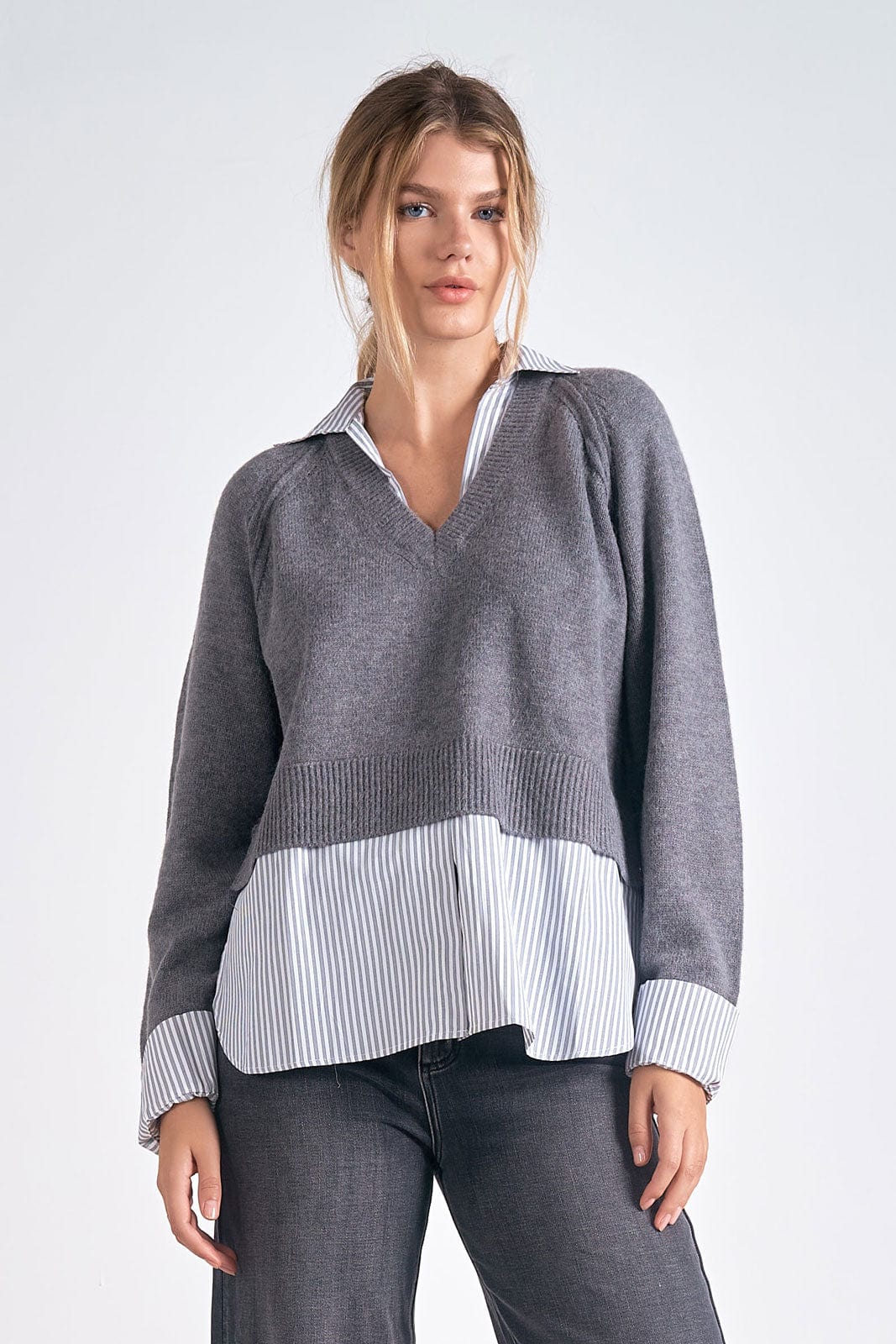 Elan Sweater Grey Black / S Elaina Colorblock Sweater