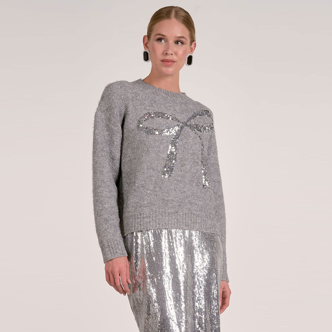 Elan Sweater Grey Bow / XS Ayla Sequin Bow Sweater