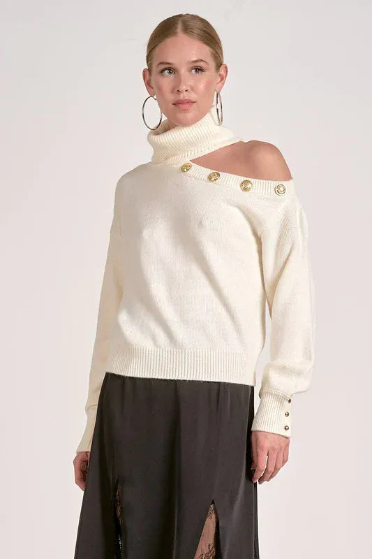Elan Sweater White / XS Nicole Cut Out Sweater