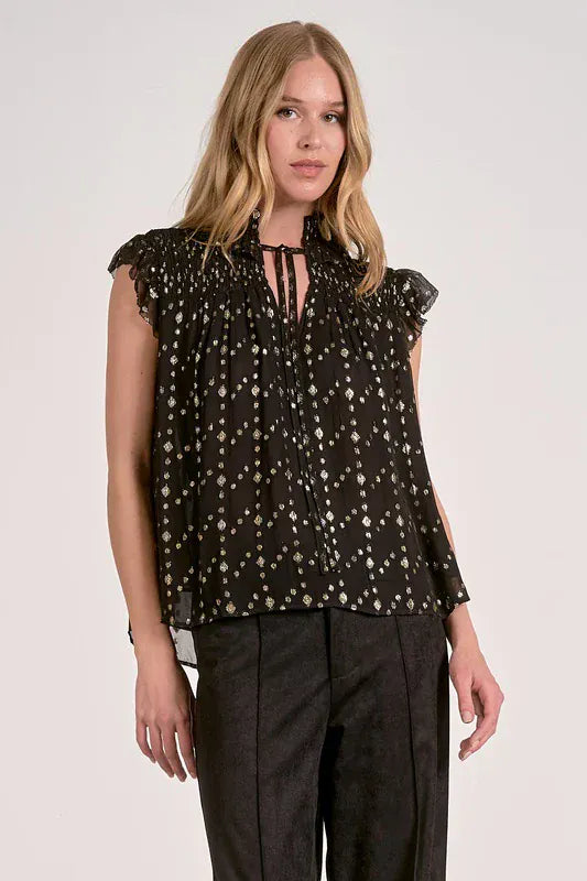 Elan Top Black Geo Print / XS Luci Shimmer Top
