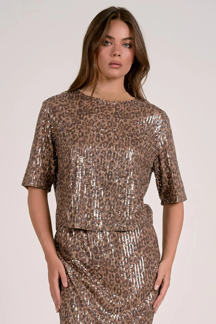 Elan Top Cheetah Print / XS Eloise Sequin Top