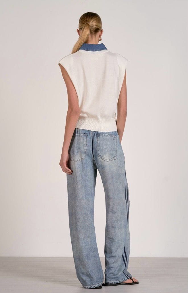 Elan Top Collins Mixed Media Top