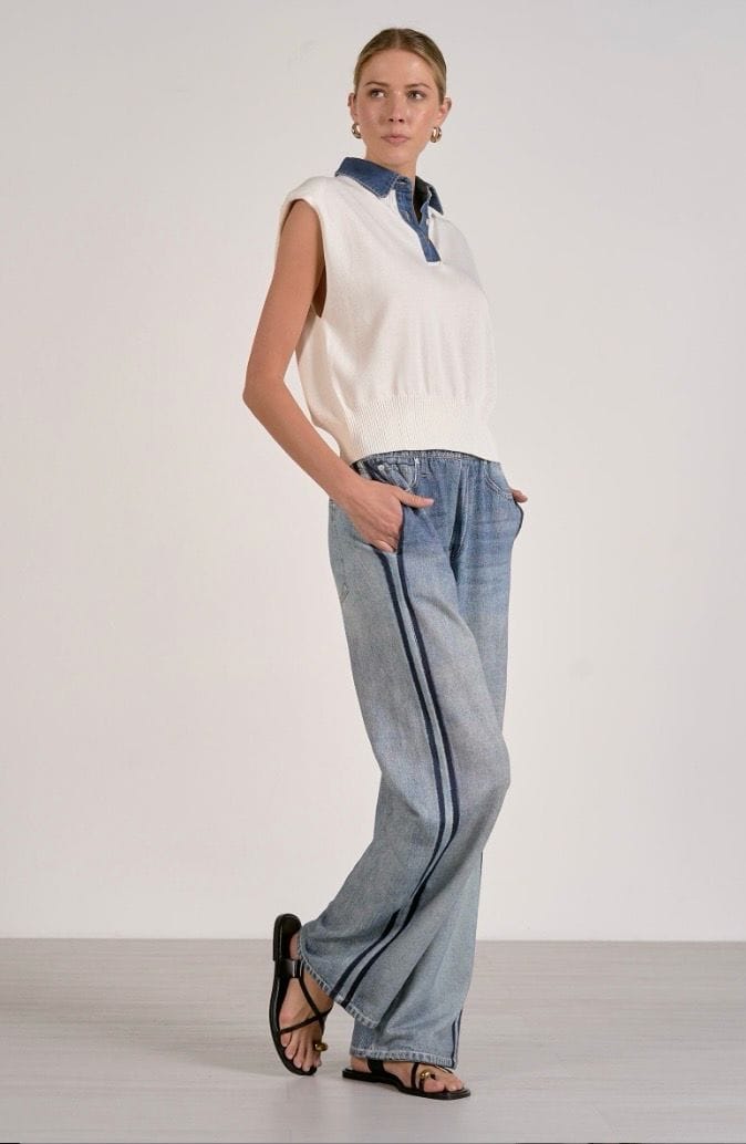 Elan Top Collins Mixed Media Top