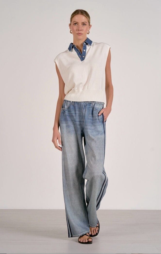 Elan Top Collins Mixed Media Top