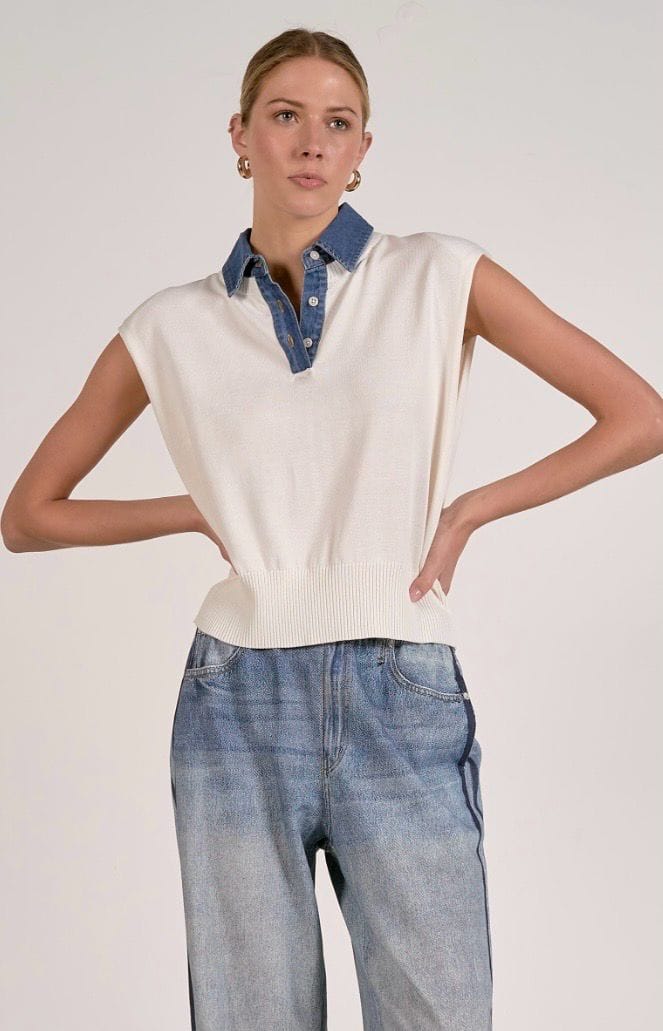 Elan Top Off White / XS Collins Mixed Media Top