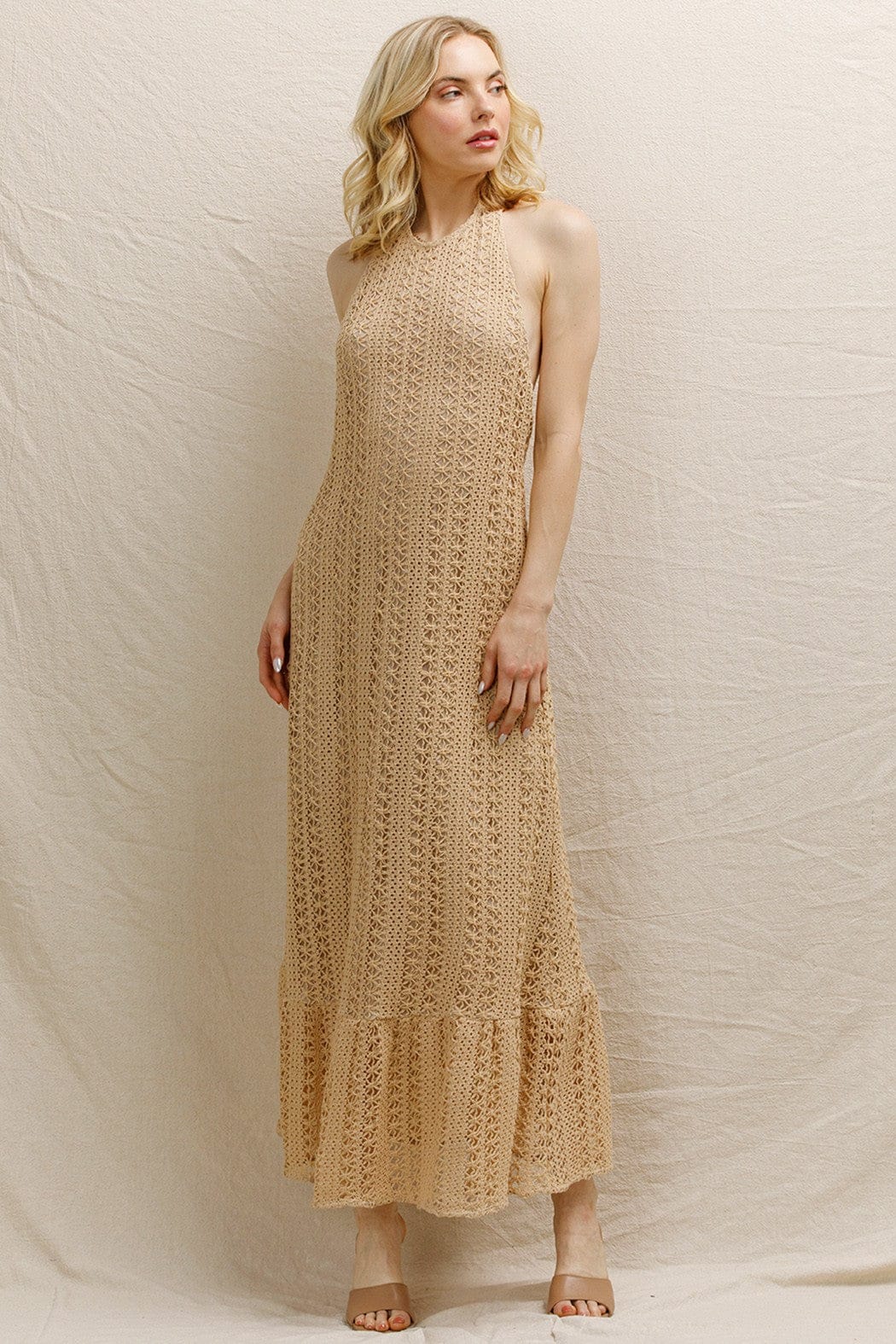Khloe Crochet Maxi Dress Taupe / L Khloe Crochet Maxi Dress Taupe / L