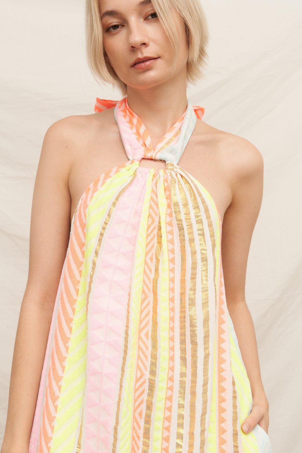 En Creme Dress Talia Lurex Striped Maxi Dress