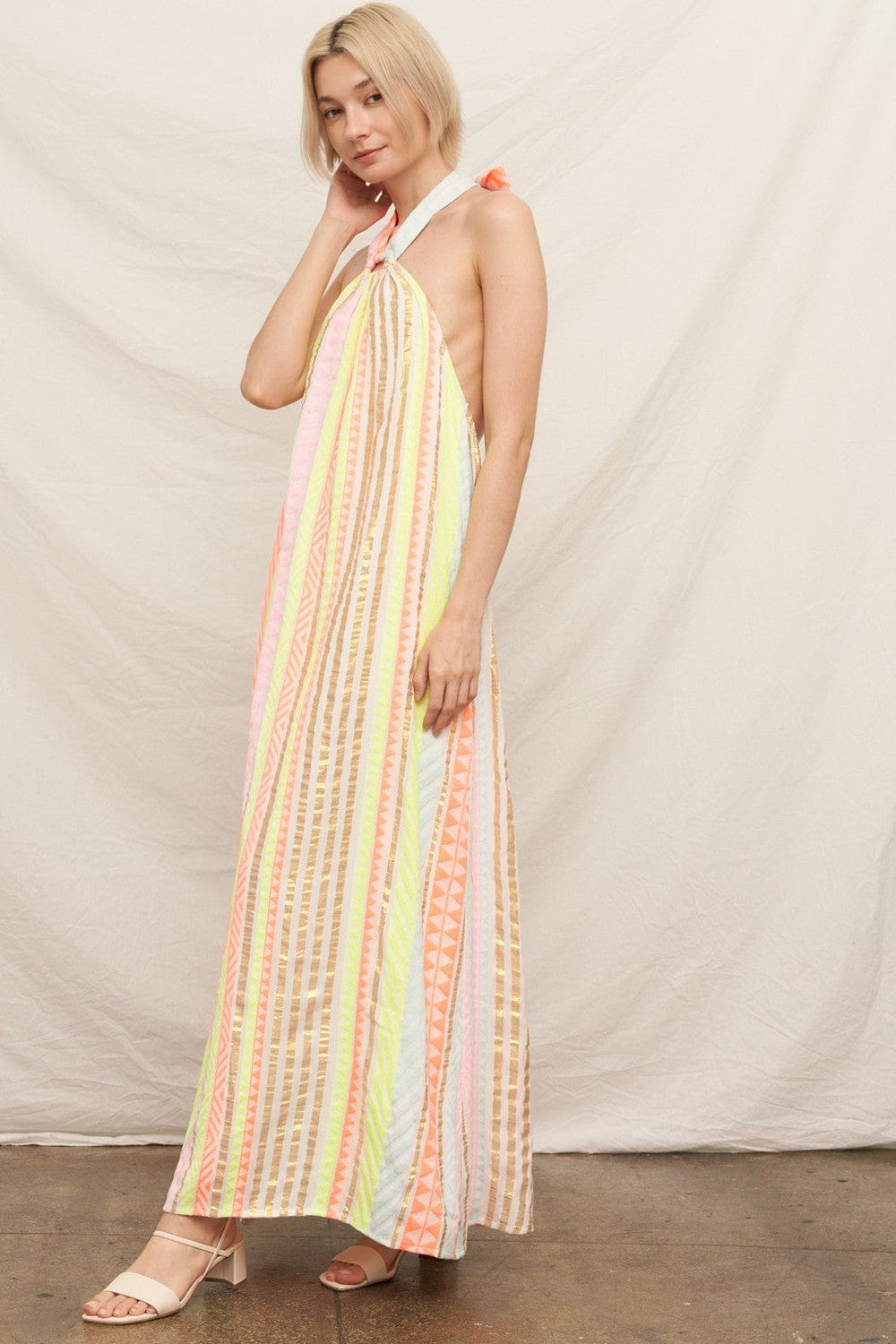 En Creme Dress Talia Lurex Striped Maxi Dress