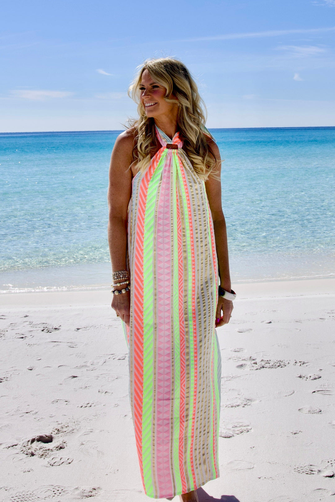 En Creme Dress Talia Lurex Striped Maxi Dress