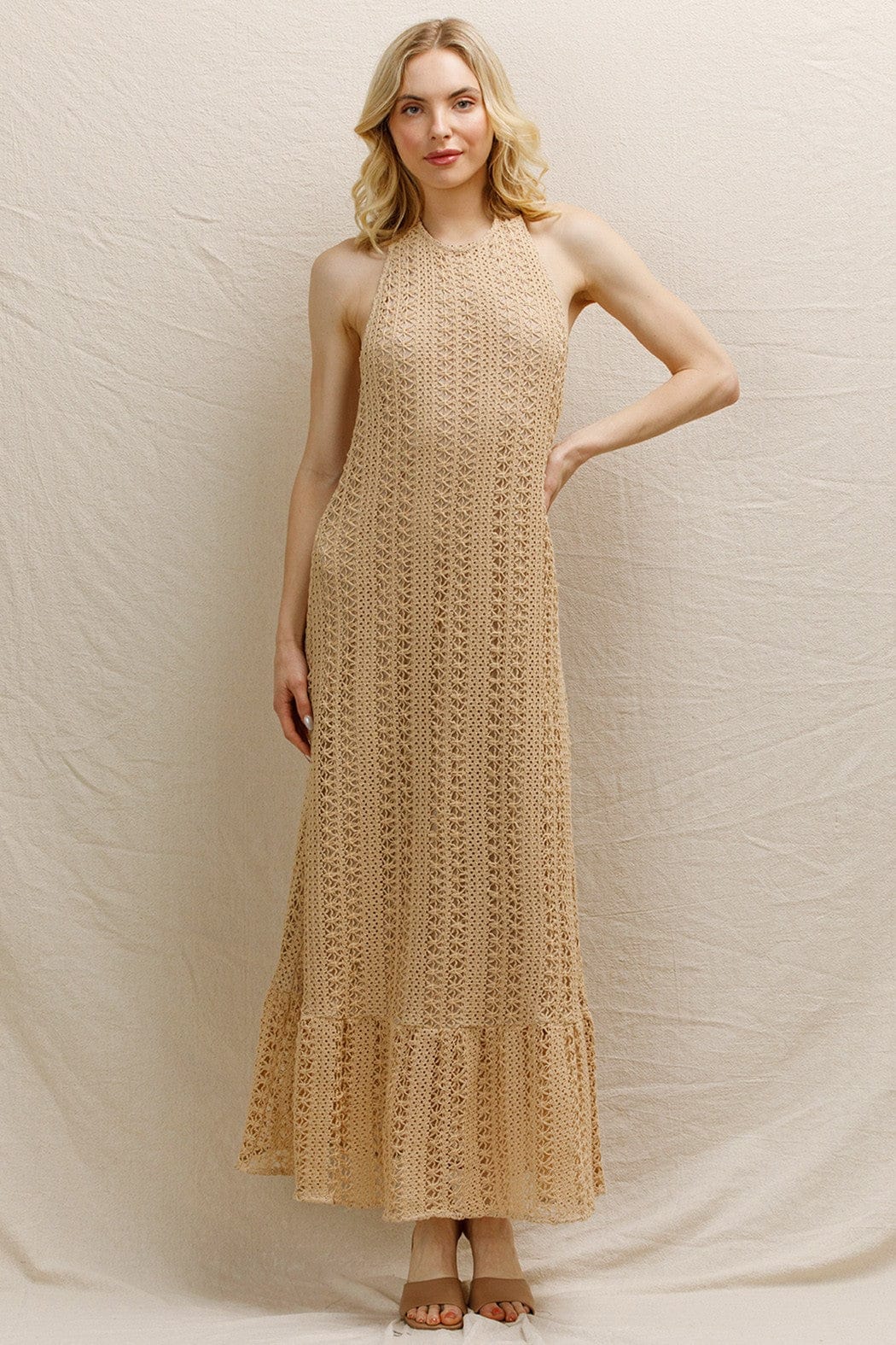taupe crochet dress Amber Crochet Dress Taupe Top Shelf Wardrobe