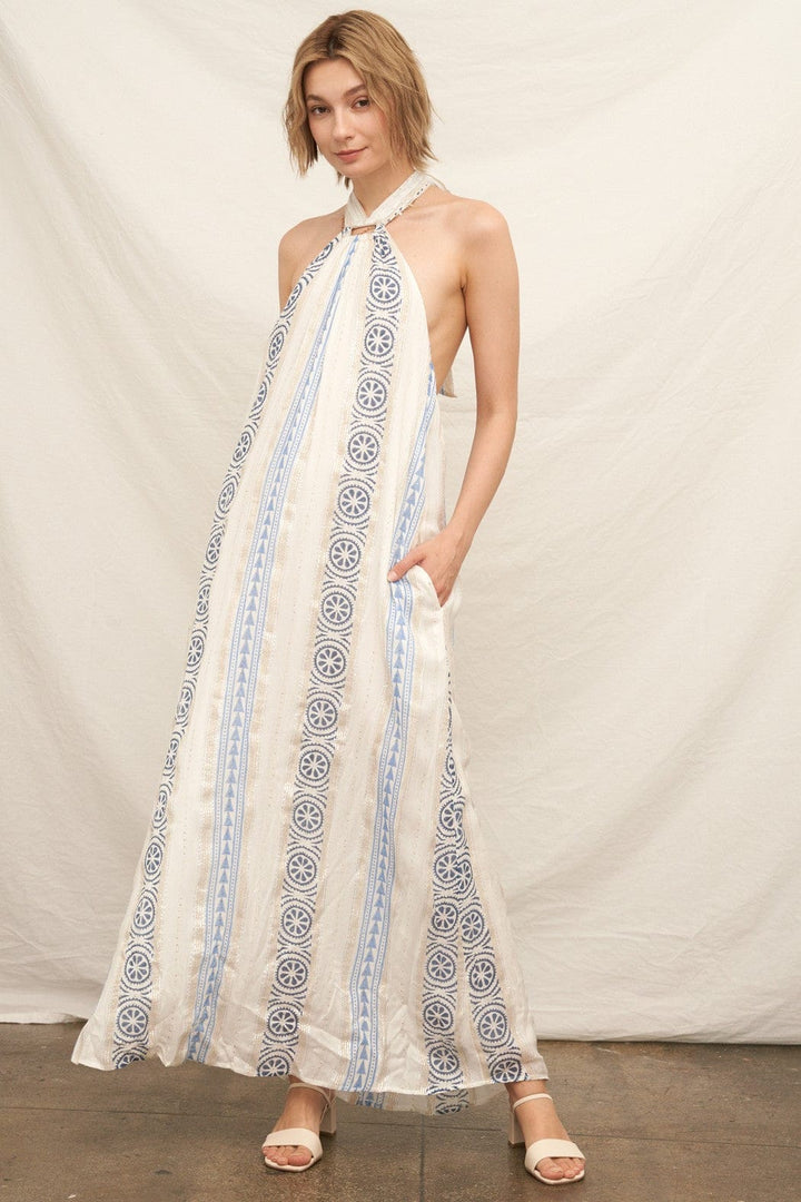 En Creme Dress White Blue / S Zuri Lurex Detail Maxi Dress