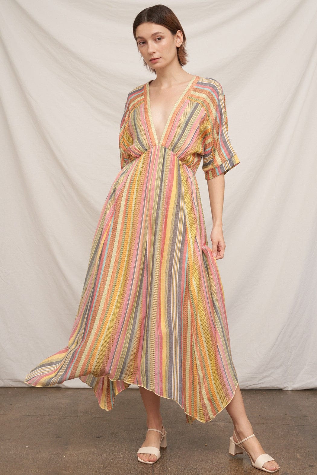 En Creme Dress Yellow Multi / S Zara Kimono Sleeve Stripe Dress