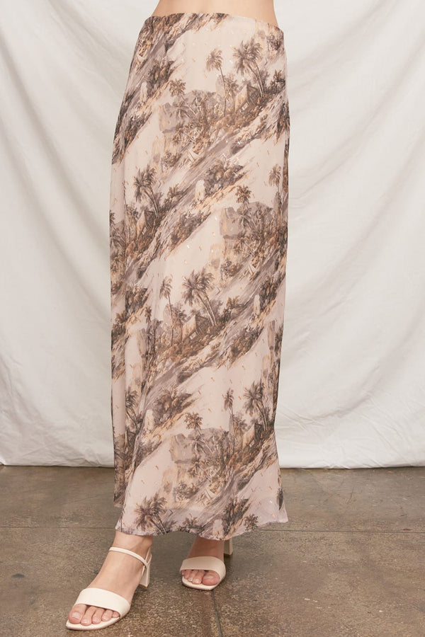 En Creme Daniella Luxe tan multi maxi skirt with flowing silhouette