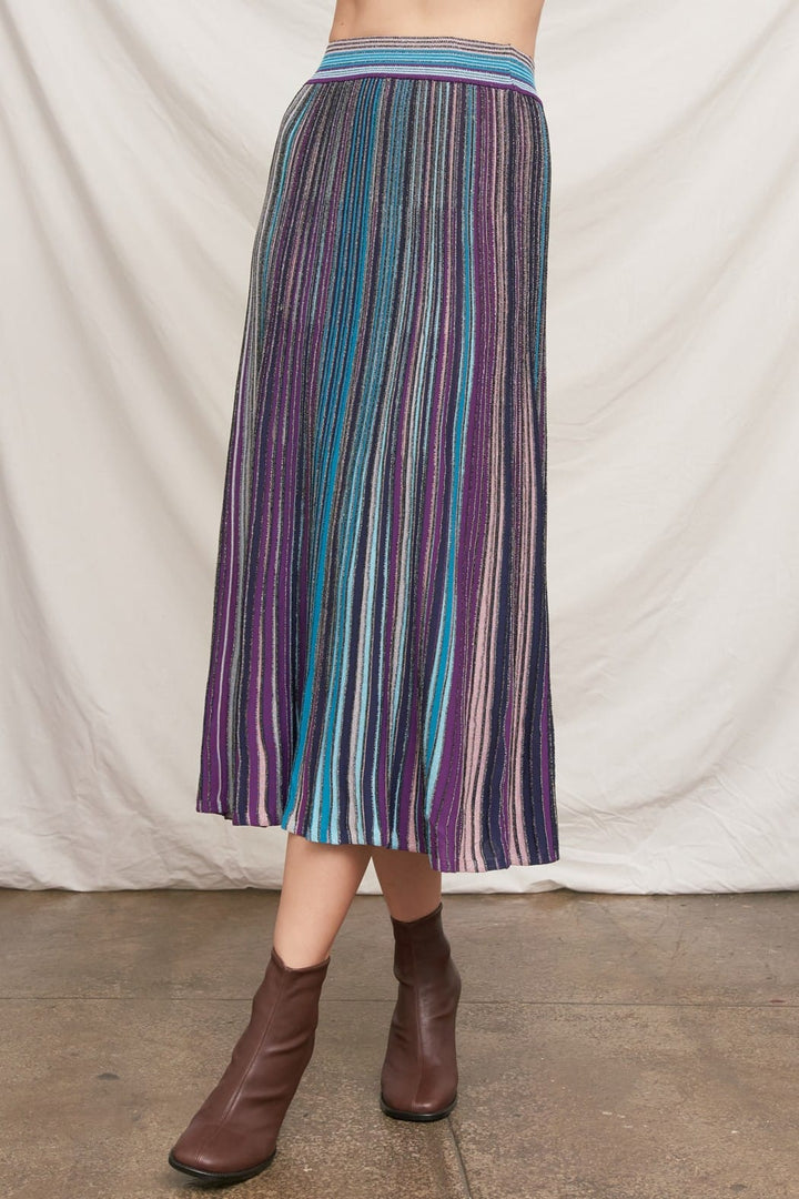 En Creme Midi Skirt Black Blue Multi / S Monroe Striped Midi Skirt