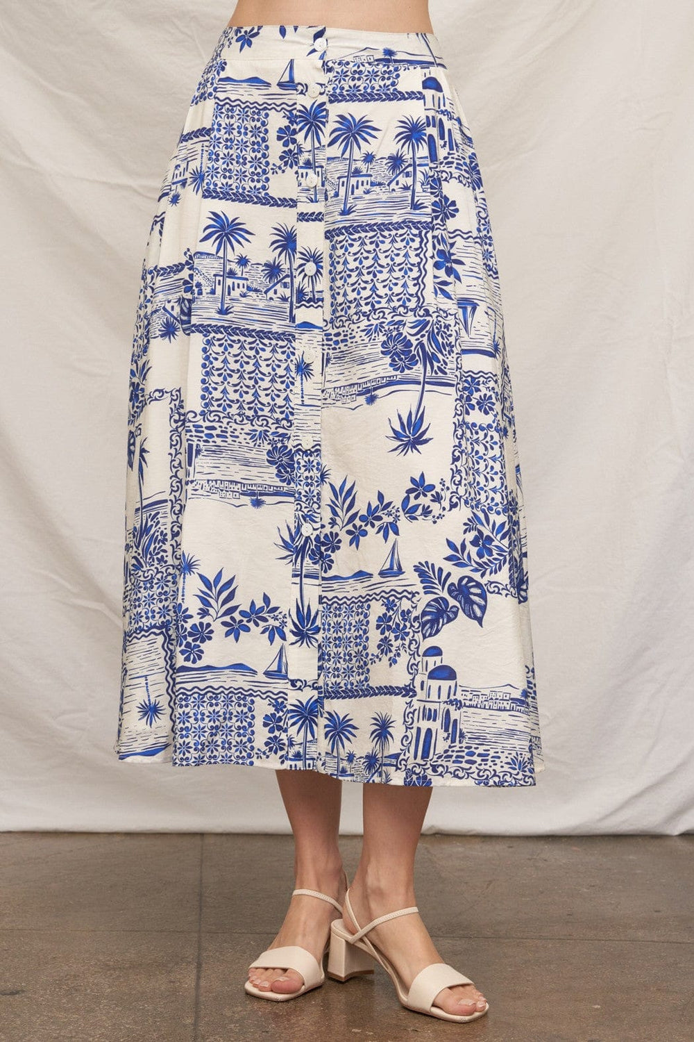 En Creme Skirt White Blue / XS Emely Print Midi Skirt