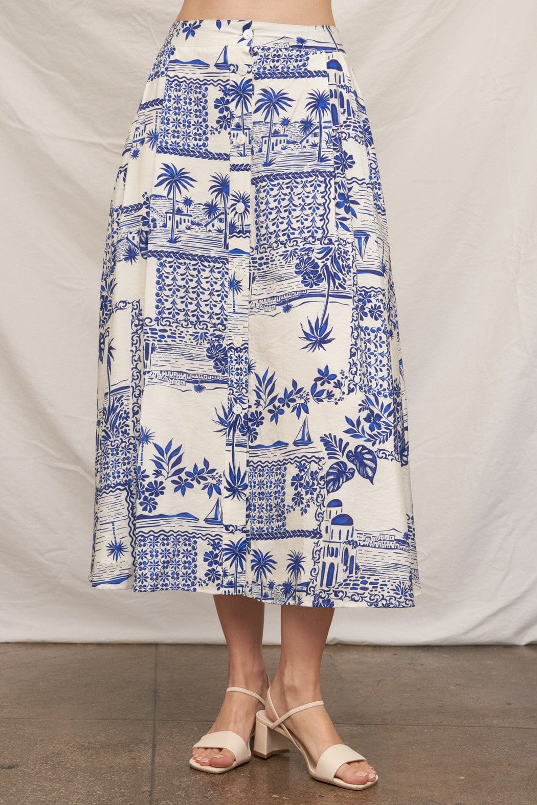 En Creme Skirt White Blue / XS Emely Print Midi Skirt