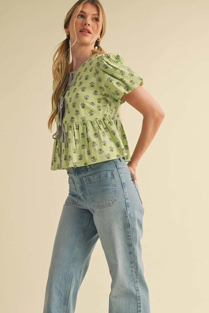 En Merci Top Luna Bubble Sleeve Top