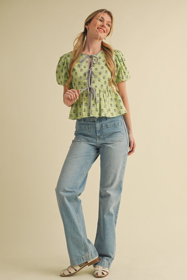 En Merci Top Luna Bubble Sleeve Top