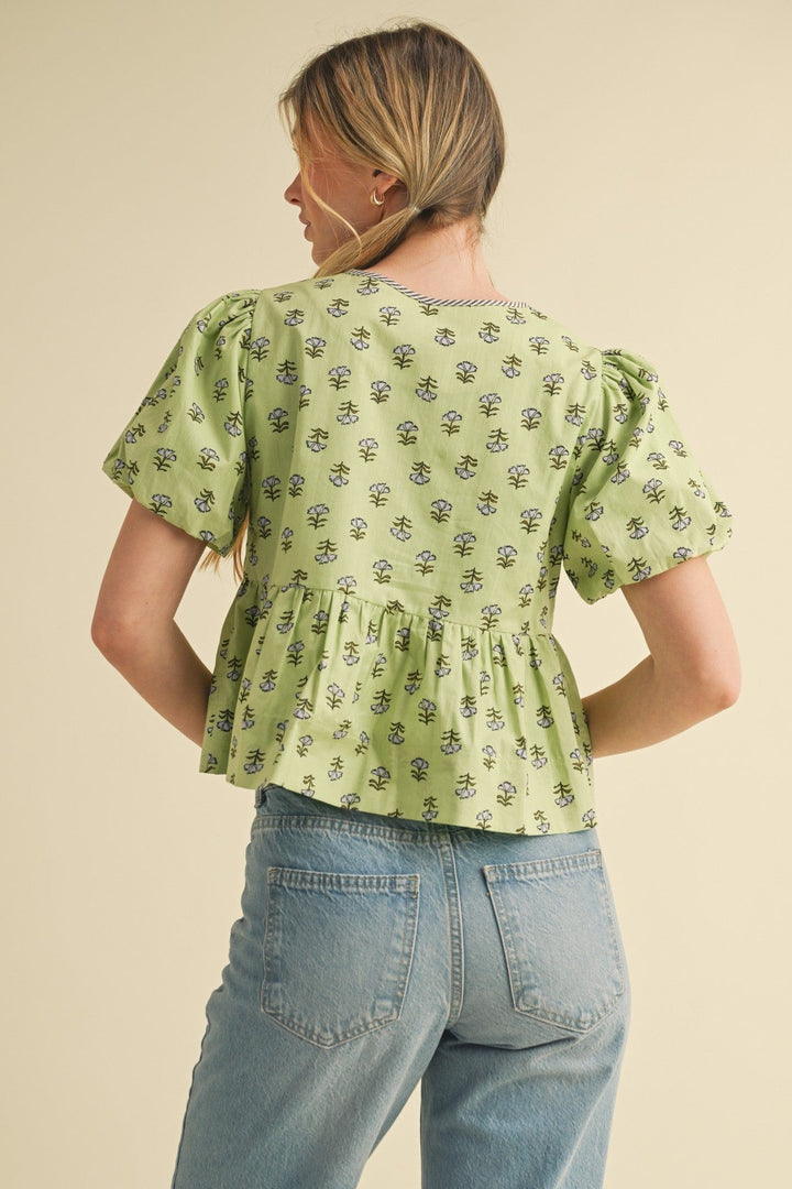En Merci Top Luna Bubble Sleeve Top