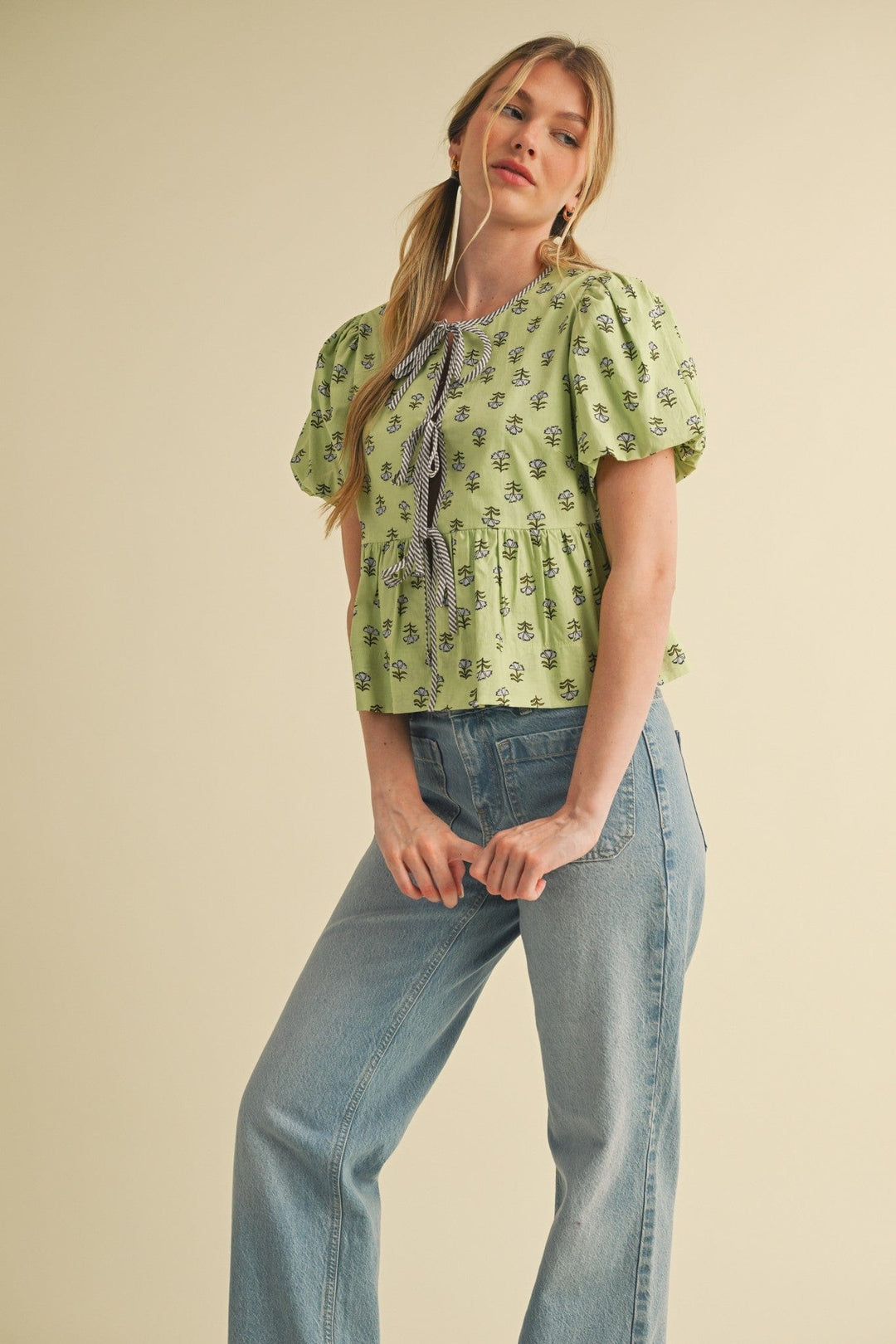 En Merci Top Luna Bubble Sleeve Top