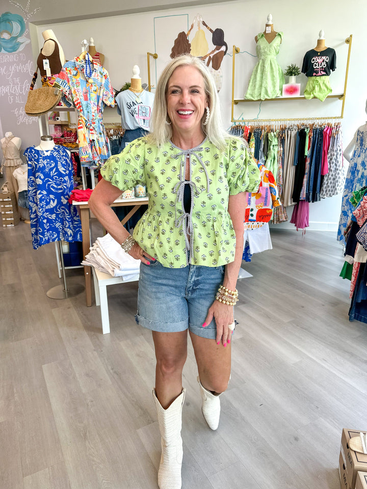 En Merci Top Luna Bubble Sleeve Top