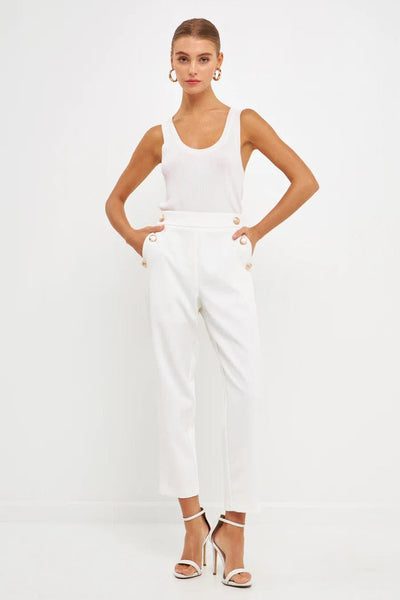 Endless Rose Pants Ivory / XS High Waisted Buttoned Trousers