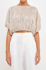 Endless Rose Top Ivory / XS Sequins Cropped Puff Top
