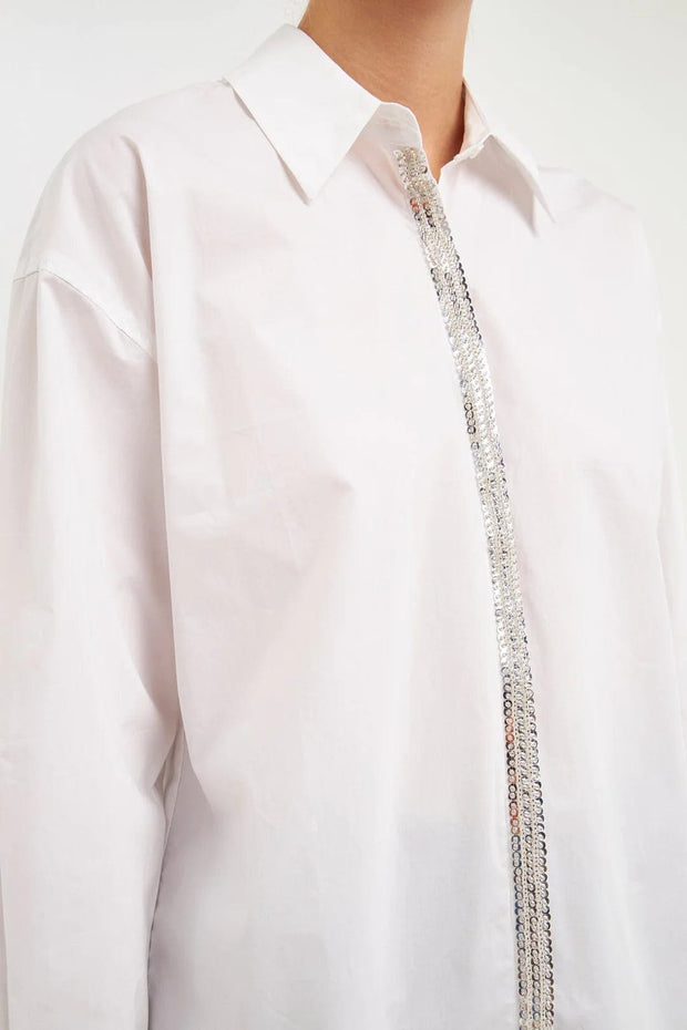 Endless Rose Top White / XS Sequin Placket Button-Up Shirt