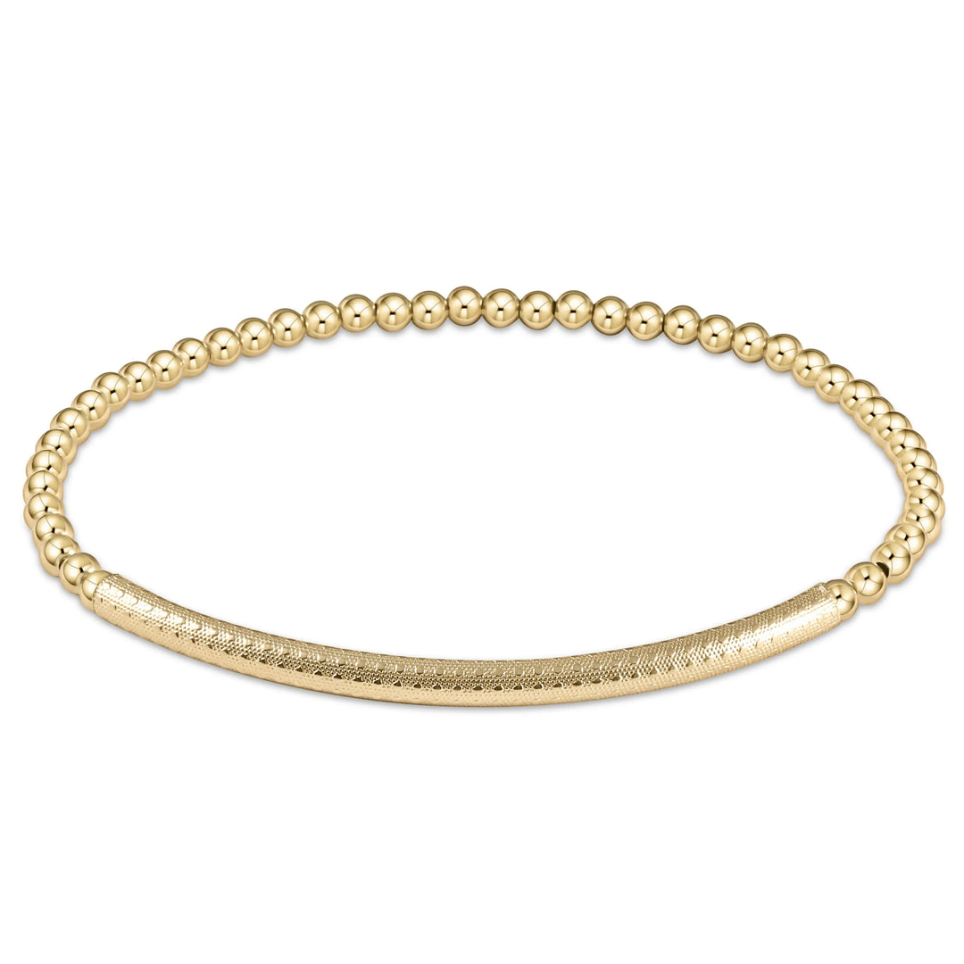Enewton Bliss Bar textured gold 3mm bracelet with a sleek, modern design, featuring a smooth bar detail on a delicate gold chain.