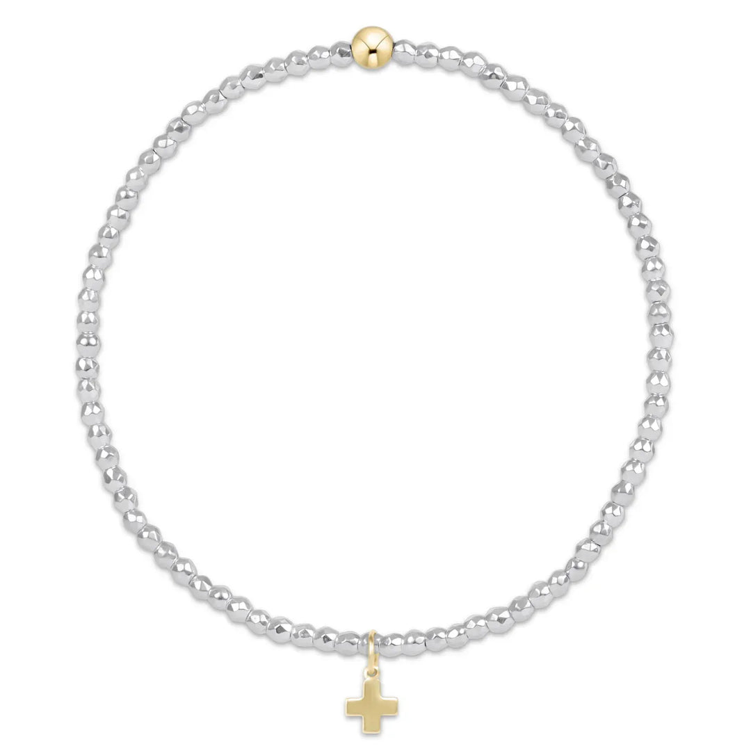 enewton Bracelet Bright Silver Faceted Hematite 2mm Bead Bracelet - Signature Cross Gold Charm