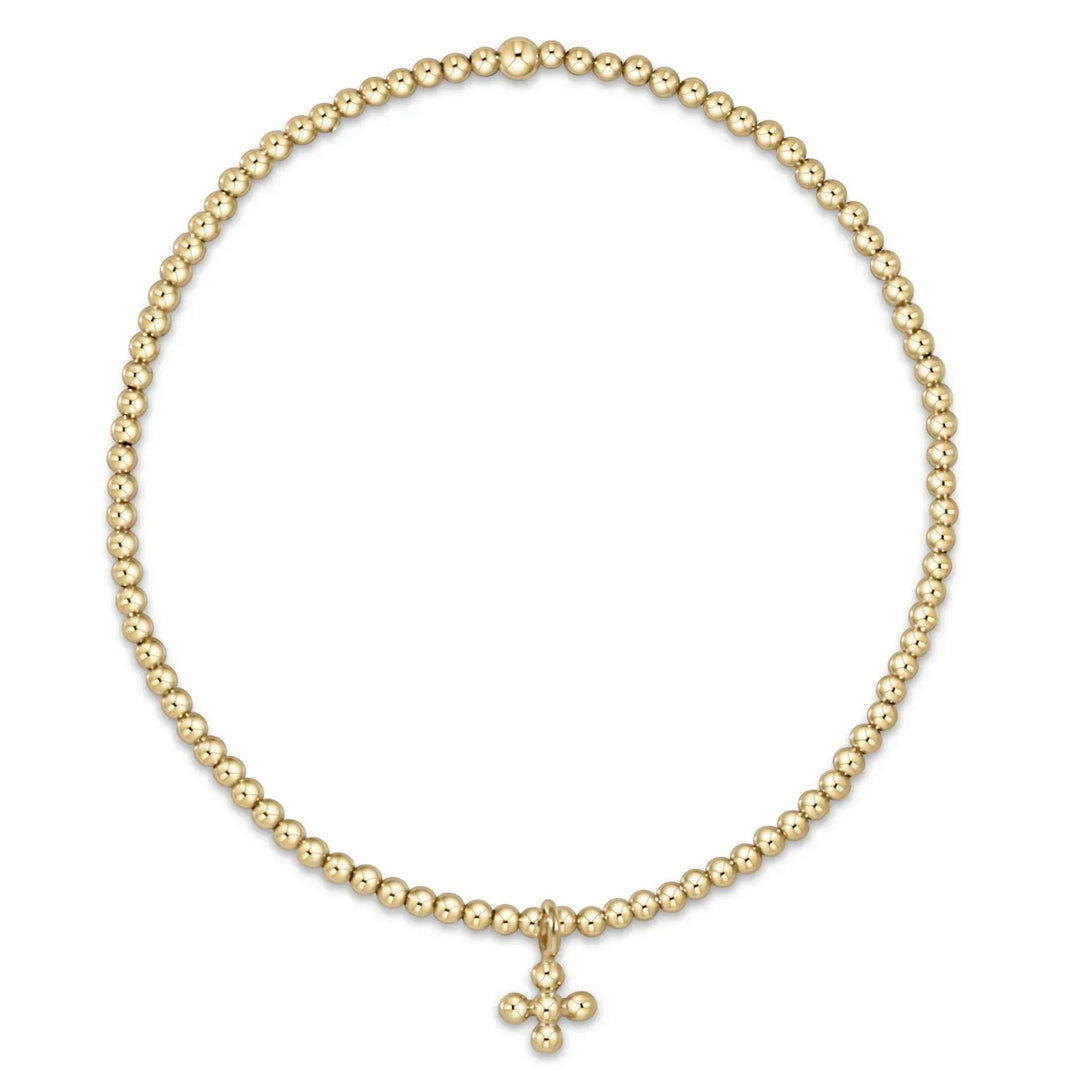 enewton Bracelet Classic Gold 2mm Bead Bracelet - Classic Beaded Signature Cross Small Gold Charm