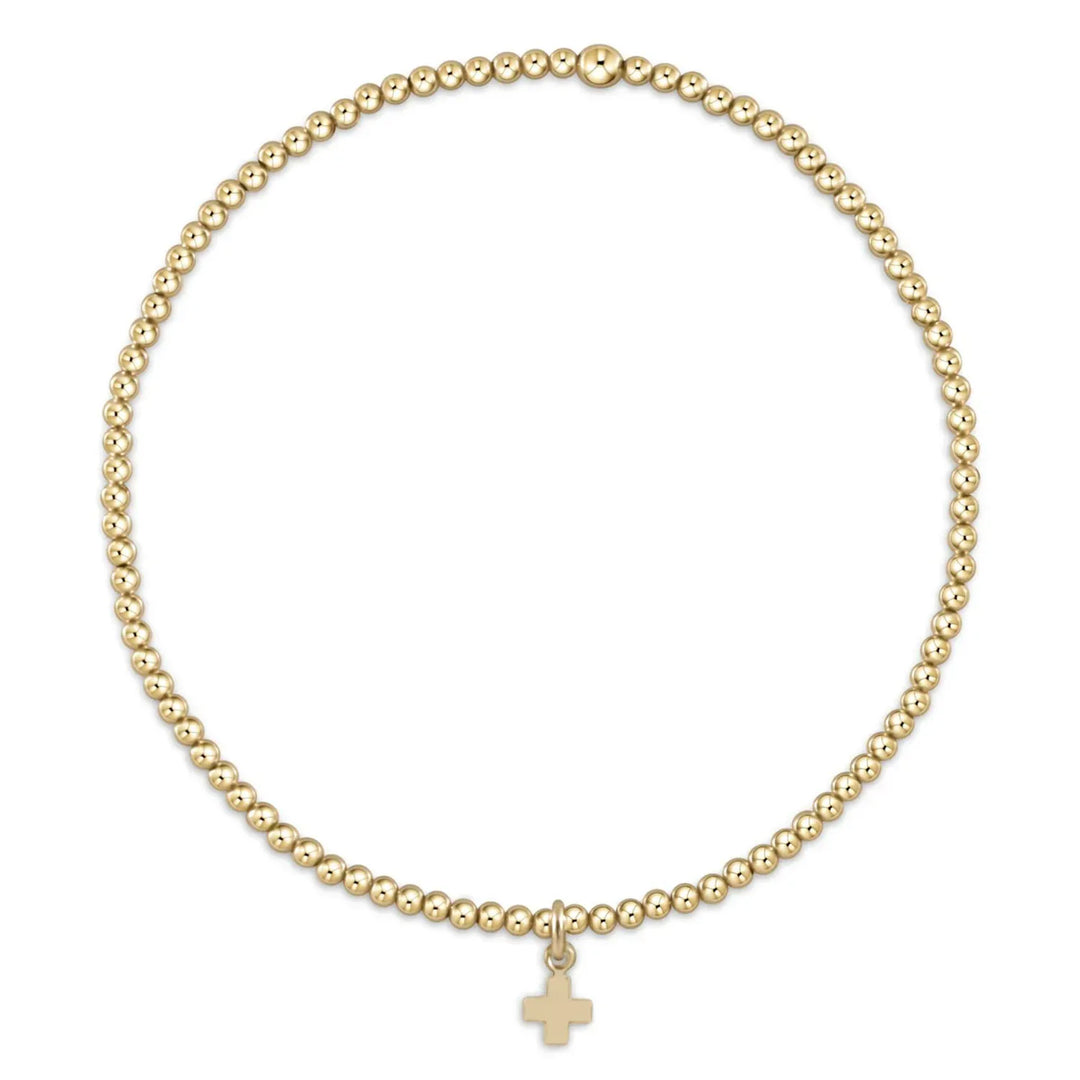 enewton Bracelet Classic Gold 2mm Bead Bracelet - Signature Cross Small Gold Charm