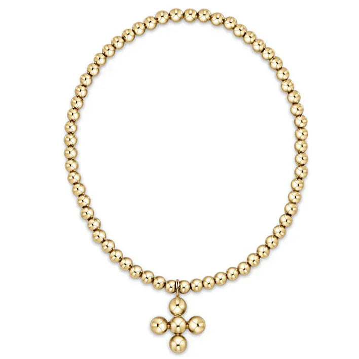 enewton Bracelet Classic Gold 3mm Bead Bracelet - Classic Beaded Signature Cross Gold Charm - 4mm Bead Gold