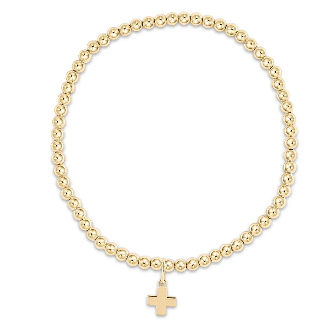 enewton Bracelet Classic Gold 3mm Bead Bracelet - Signature Cross Gold Charm