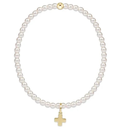 enewton Bracelet Classic Pearl 3mm Bead Bracelet - Signature Cross Gold Charm