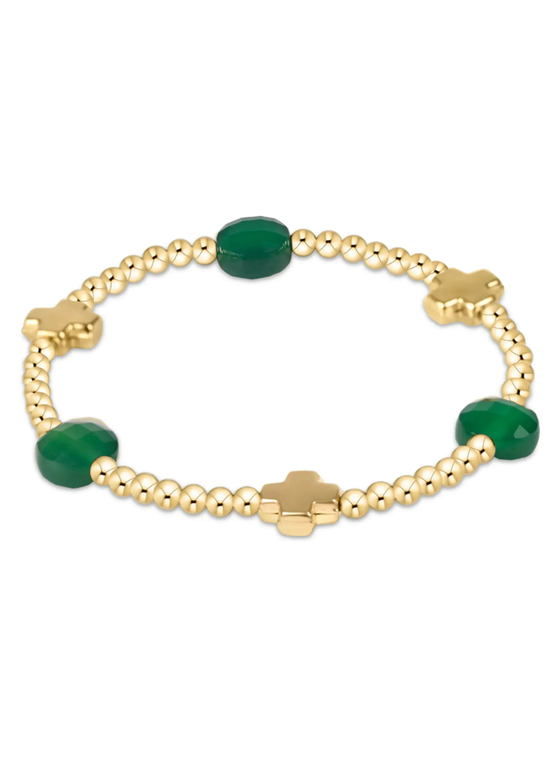 enewton Bracelet Signature Cross Admire Gold Pattern 3mm Bead Bracelet - Green Onyx
