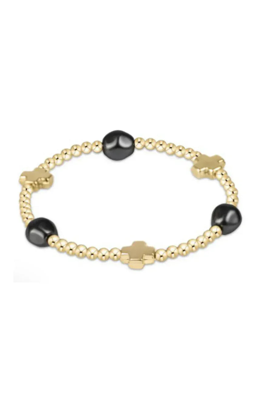 enewton Bracelet Signature Cross Admire Gold Pattern 3mm Bead Bracelet - Pearl - Dark Grey
