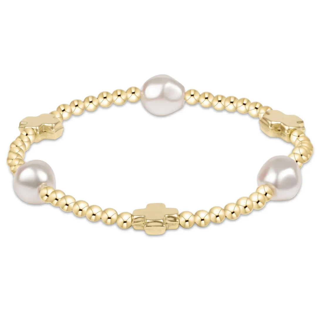 Signature Cross Admire Pearl Pattern 3mm Bead Bracelet - Gold - Teal Poppy