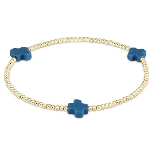 enewton Bracelet Signature Cross Gold Pattern 2mm Bead Bracelet - Cobalt