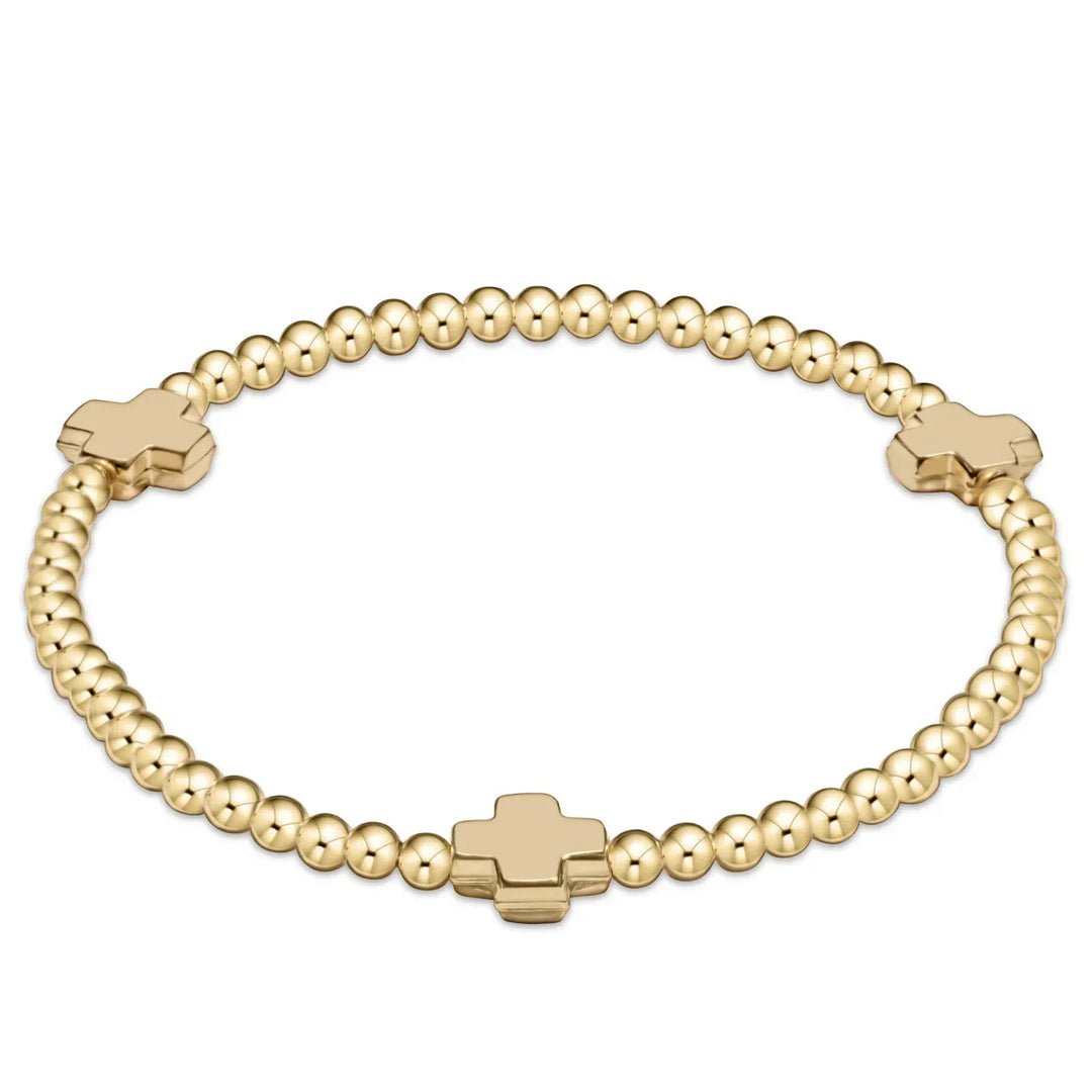 Signature Cross Gold Pattern 3mm Bead Bracelet - Gold - Teal Poppy
