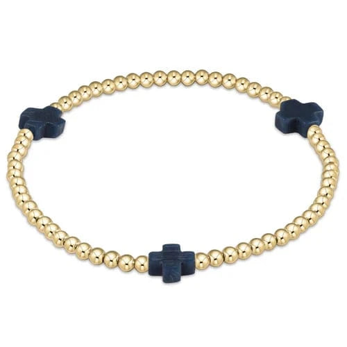 enewton Bracelet Signature Cross Gold Pattern 3mm Bead Bracelet - Navy