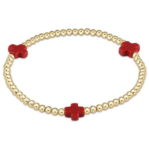 enewton Bracelet Signature Cross Gold Pattern 3mm Bead Bracelet - Red